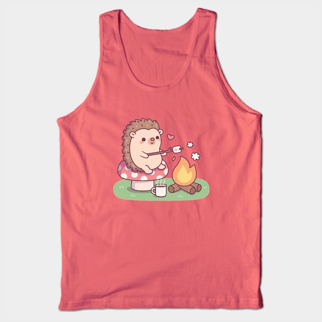 Cute Hedgehog Toasting Marshmallow At Campfire Tank Top by rustydoodle